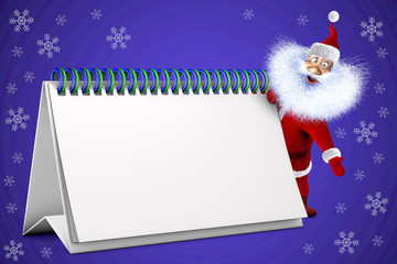 Santa Claus Shows Mockup Notebook. 3d Render Illustration