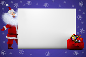 Santa Claus Shows Mockup Banner. 3d Render Illustration