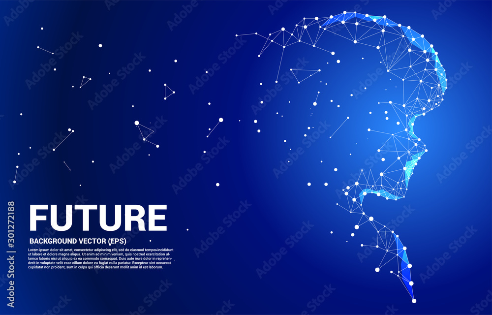 Poster Vector silhouette of child from dot connect line polygon . Concept background human future and technologyPrint