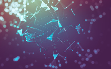 Abstract background. Molecules technology with polygonal shapes, connecting dots and lines. Connection structure. Big data visualization.