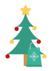 merry christmas pine tree with gift