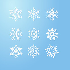 Naklejka na ściany i meble Nine snowflakes set icon winter crystal snow vector.