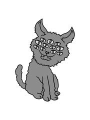 horror monster katze gesicht kopf viele augen spinne halloween lustig gruselig kätzchen kater verrückt angucken comic cartoon clipart design