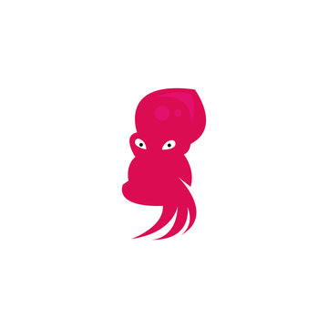 Template for logos, labels and emblems with silhouette of octopus. Vector illustration