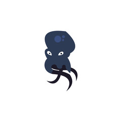Template for logos, labels and emblems with silhouette of octopus. Vector illustration
