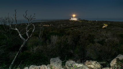 Capo Ferro, lighthouse at dusk, Olbia-Tempio, Sardinia