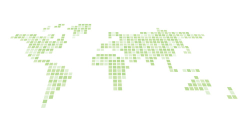Fototapeta premium Pixelized map of World. Front perspective. Black vector map