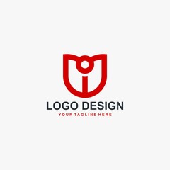 Rose flower logo design vector. Red letter U abstract sign. Natural organic logo design template.
