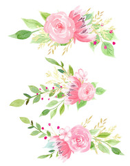 Fresh flowers watercolor hand drawn raster illustration set