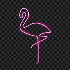 Neon pink flamingo, vector illustration.