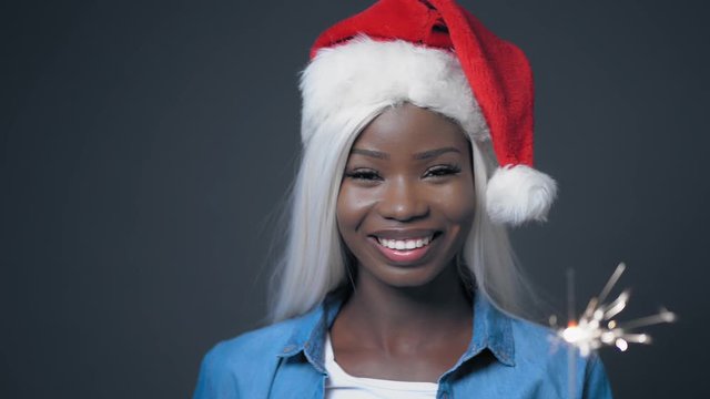 African sexy woman with white hair Happy New Year