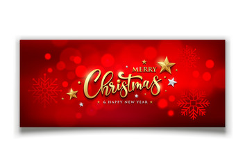 Merry christmas and happy new year vector snowflake and red bokeh background, illustration