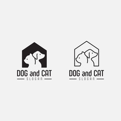 icon logo monogram dog and cat with shilhouette and line art