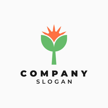 Leaf and sunshine illustration for logo template design.