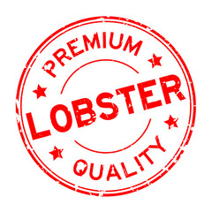 Grunge red premium quality lobster round rubber business seal stamp on white background
