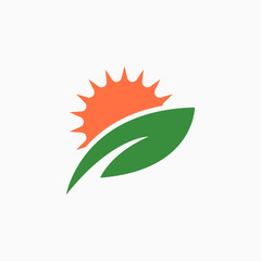 Leaf with sunshine illustration for logo template design.
