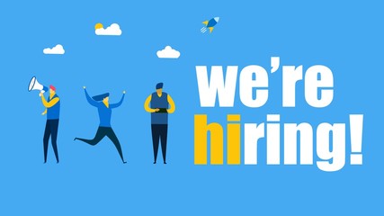 Website or landing page of We are hiring with Tiny People Character Concept Vector Illustration, Suitable For web landing page,Wallpaper, Background, Card, banner,Book Illustration