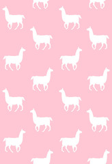 Vector seamless pattern of white llama silhouette isolated on pink background