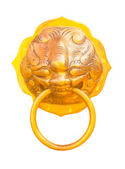 Lion door knocker isolated on white with clipping path