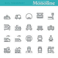 Rail transport Icons,  Monoline concept The icons were created on a 48x48 pixel aligned, perfect grid providing a clean and crisp appearance. Adjustable stroke weight.  - 301285513