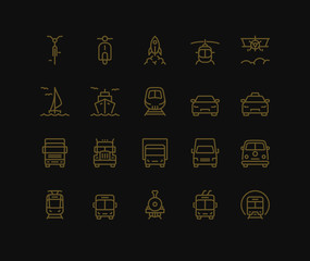 UNIVERSAL TRANSPORT ICONS, FRONT VIEW,  Monoline concept The icons were created on a 48x48 pixel aligned, perfect grid providing a clean and crisp appearance. Adjustable stroke weight. 