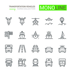 Transport Icons, oncoming view,  Monoline concept The icons were created on a 48x48 pixel aligned, perfect grid providing a clean and crisp appearance. Adjustable stroke weight. 