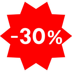 Sale - minus 30 percent - red tag isolated - vector