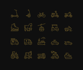 Transport Icons, side view,  Monoline concept The icons were created on a 48x48 pixel aligned, perfect grid providing a clean and crisp appearance. Adjustable stroke weight. 