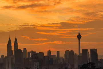 beautiful scenery kuala lumpur city skyline with sunrise background