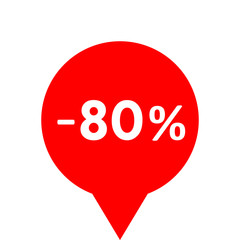 Sale - minus 80 percent - red tag isolated - vector