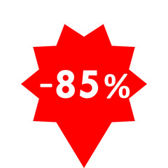 Sale - minus 85 percent - red tag isolated - vector