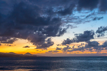 Sunset with some clouds at Las Canteras beach