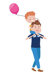 young father lifting son with balloon helium