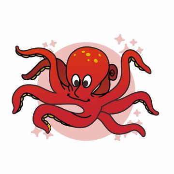 Illustration of Octopus Cartoon, Cute Cartoon Funny Character with, Flat Design