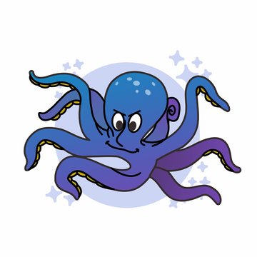 Illustration of Octopus Cartoon, Cute Cartoon Funny Character with, Flat Design