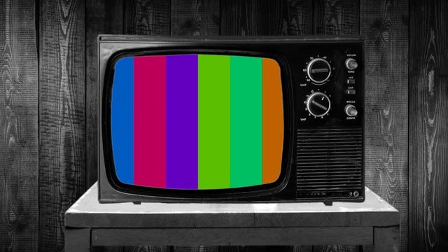 Changing color TV no signal patterns vertical lines, retro vintage television