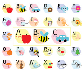 Cute ABC alphabet, Simple flat cartoon style vector