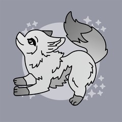 Illustration of Wolf Cartoon, Cute Cartoon Funny Character with, Flat Design