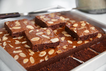 Homemade almond fudge dark chocolate brownie