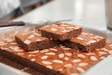 Homemade almond fudge dark chocolate brownie