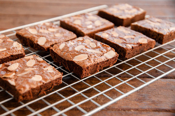 Homemade almond fudge dark chocolate brownie