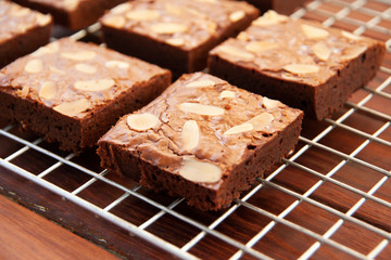 Fototapeta na wymiar Homemade almond fudge dark chocolate brownie
