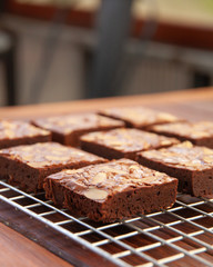 Fototapeta na wymiar Homemade almond fudge dark chocolate brownie