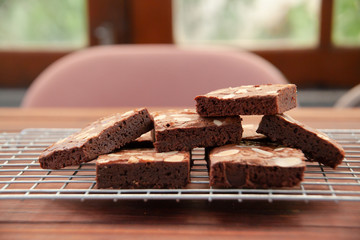 Homemade almond fudge dark chocolate brownie