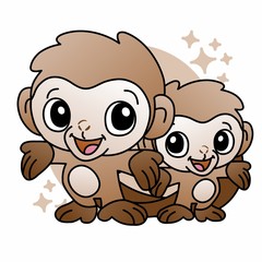 Illustration of Monkey With Smile Cartoon, Cute Cartoon Funny Character with, Flat Design