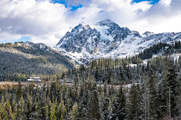 Mount Baker known as Koma Kulshan, one of a few glaciated volcanoes in the Cascade Range volcanoes in Washington State, USA.
