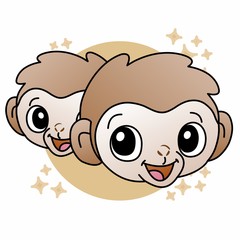 Illustration of Monkey Head With Smile Cartoon, Cute Cartoon Funny Character with, Flat Design