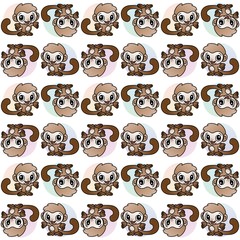 Obraz premium The Amazing of Cute Monkey With Smile Illustration, Cartoon Funny Character in the Colorful Background, Pattern Wallpaper