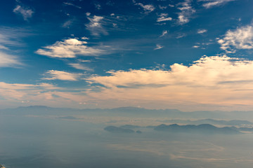 Fototapeta na wymiar View of lake Biwa from the top of Mount Uchimi in Otsu city, Shiga prefecture, Japan