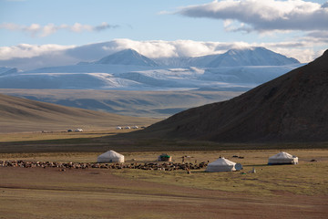 Nomad yurt in the mountain valley of Central Asia